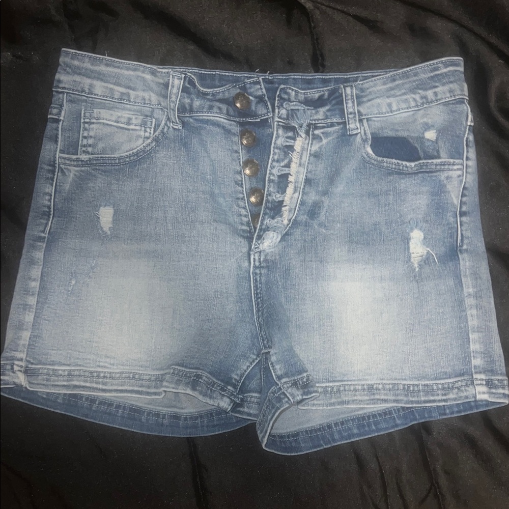 Crazy Train Blue Distressed Jean Shorts